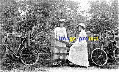 Charlecote, Warwickshire - Two ladies cycle ride around the village in 1906  