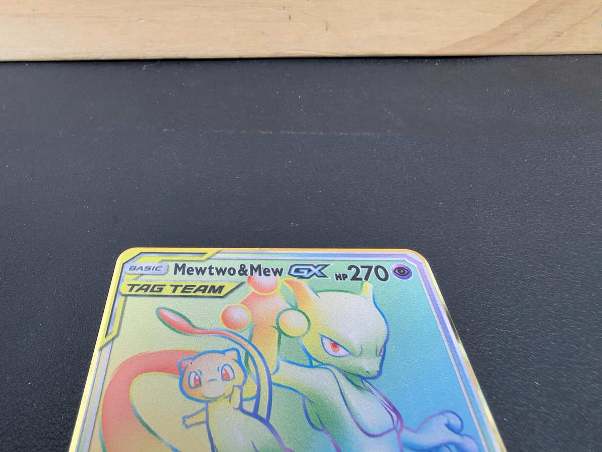 Mewtwo Rainbow Mewtwo & Mew GX Rainbow Gold Metal Pokemon Card - 270HP  (Near Mint, Uncustomized)