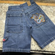 JNCO Jean Shorts Dragon Logo Youth Size 14 Womens 2 90s Y2K Vintage READ
