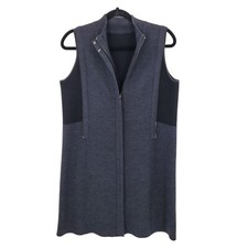 Edgy Zipper Front Merino Wool Sleeveless Knit Sweater Dress M Charcoal Grunge