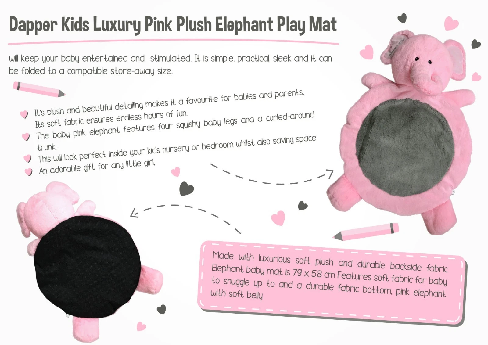 50 x Baby Elephant Infant Playmats - Pink. Soft Luxury Plush Baby Play Gym Mat