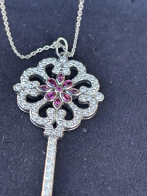 Tiffany &Co Platinum Enchant Primrose Pink Sapphire Diamond Key