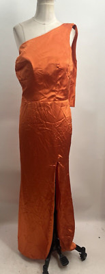 Pomuyoo Women's Asymmetric Orange Chiffon Tie-Back Corset Evening Gown Size 16W