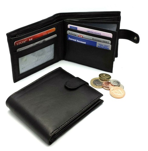 Mens Leather Wallet RFID Blocking Soft Genuine Card Slots Id Window Coin Pocket