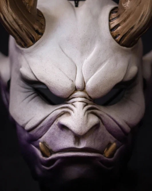 Handcrafted Raijin Oni Mask - Japanese Thunder God | With Wooden Display Stand - Image 4 of 4