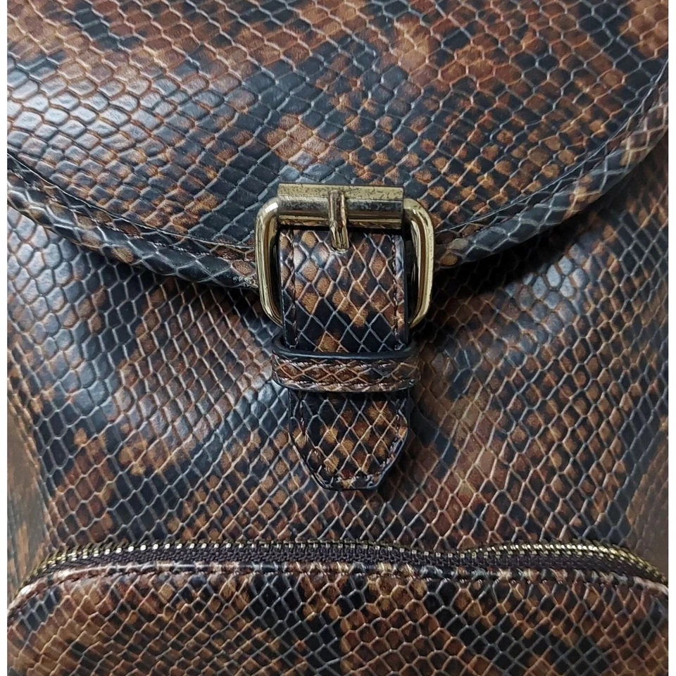 ALDO Brown & Gold Snakeskin Print Faux Leather Backpack Adjustable Straps - Image 2 of 4