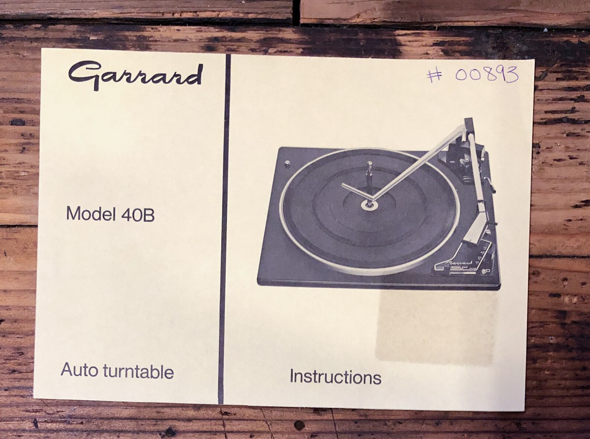 Garrard Model 40B Record Player / Turntable Owner / User Manual