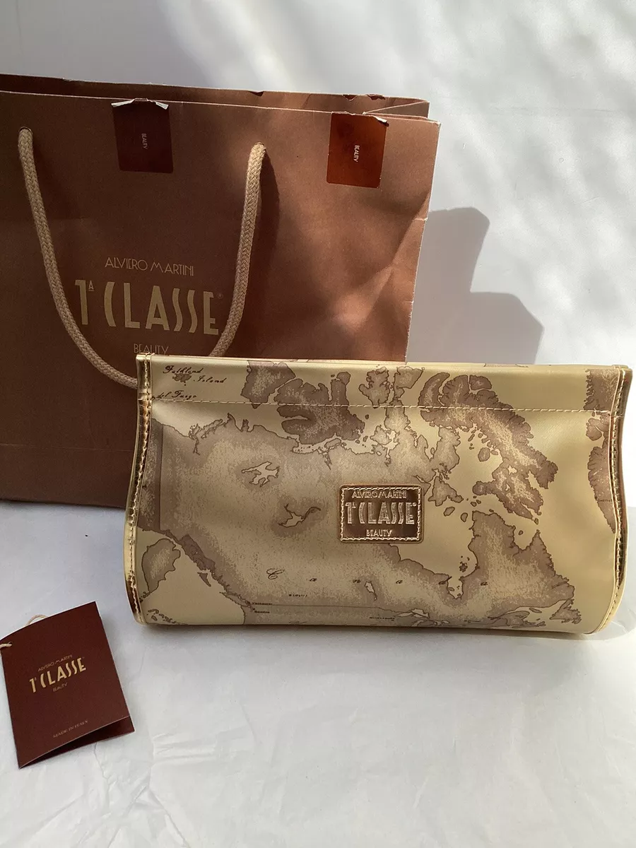Alviero Martini 1a Classe Beauty Bag gold map Cosmetics Pouch make