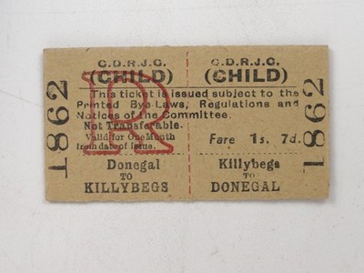 Irland Eisenbahn Ticket Kinderrückfahrt Donegal Killybegs CDRJC