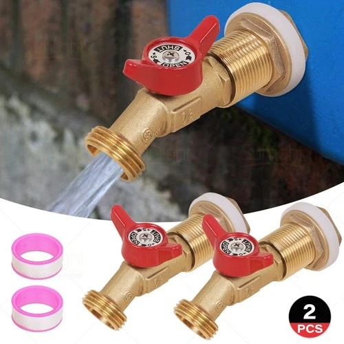 2x Brass Rain Barrel Spigot Quarter Turn Ball Valve Spigot with Bulkhead Fitting