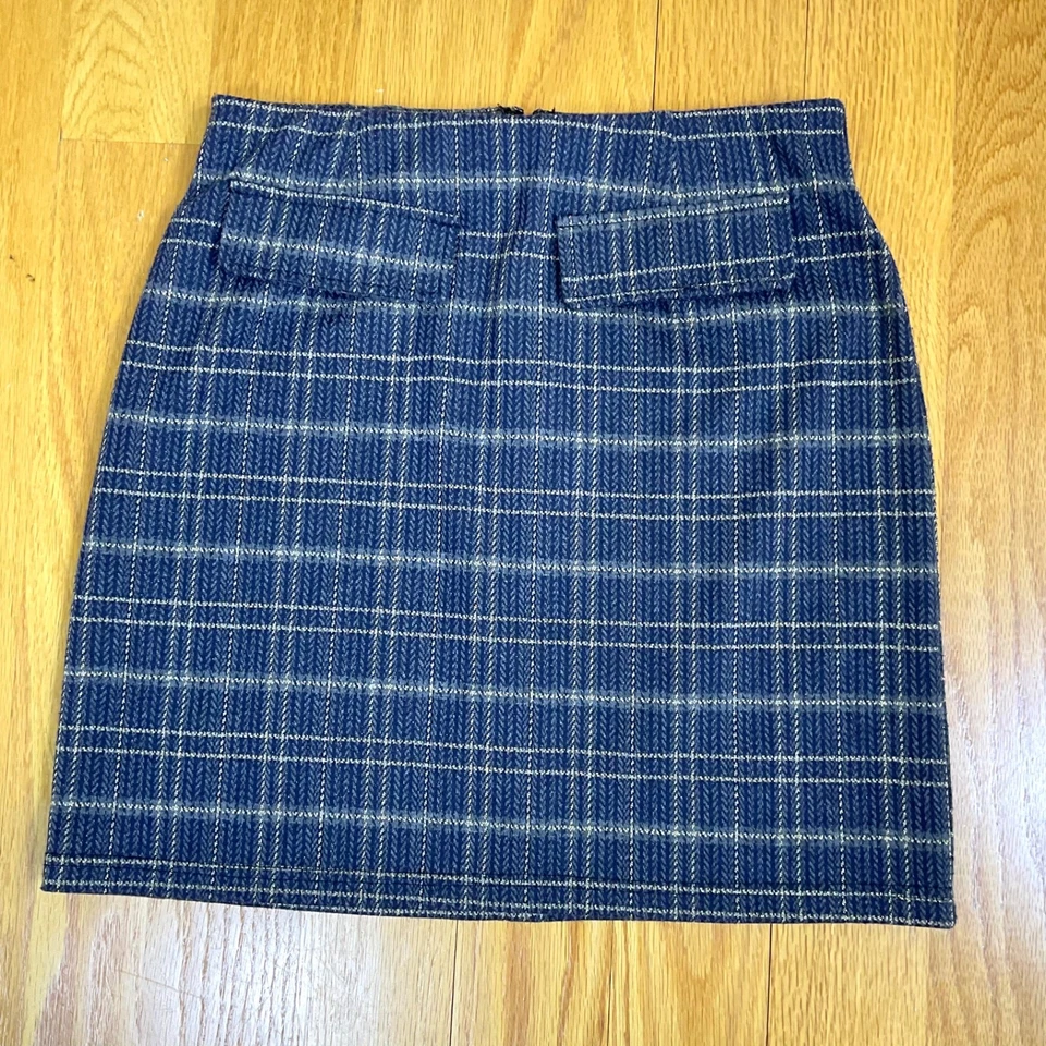 ModCloth Skirt Pencil Plaid Blue Metallic (S) - Image 3 of 4