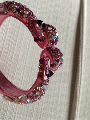 Betsy Johnson Rhinestone and Faux Pearls Pink Clamper Flamingo Bracelet - Picture 7 of 13