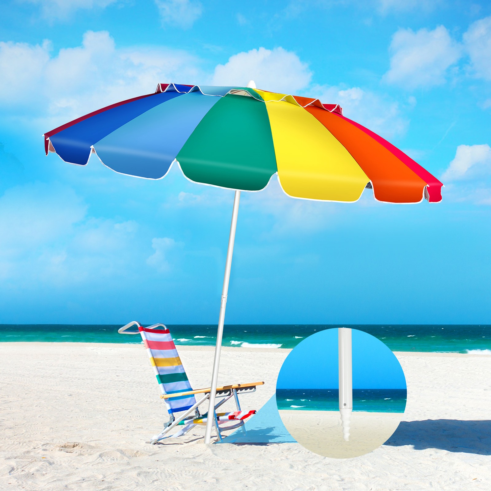 8ft Beach Umbrella Outdoor Patio Garden w/ Carrying Bag Sand