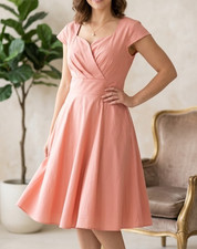 Hanpceirs 1950s Vintage Retro Swing Dress Dusty Pink Cap Sleeve Rockabilly Sz L