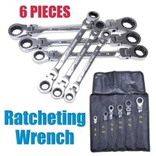 Extra Long Flex Head Ratcheting Wrench Set Double Box End Metric 8-19mm Pouch