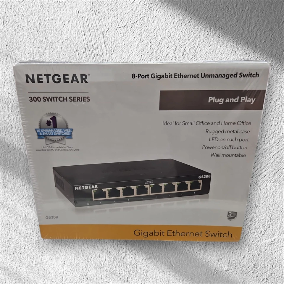 NETGEAR GS308 8 Port Gigabit Ethernet Switch Netzwerk Hub