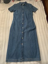 EXPRESSIONS Medium VINTAGE blue Button Front Long Denim Dress chest Pockets CUTE