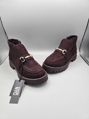 Madden NYC Lug Loafer Leon Chocolate Brown Boots Booties Faux Suede Nwt Sz 7