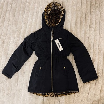 NWT DKNY Kids Black Reversible Jacket with Leopard Lining Size 7/8 Years NWT