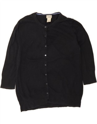 L.L.BEAN Damen 3/4-Ärmel Cardigan Pullover UK 12 Medium schwarz Baumwolle DF25