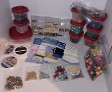 Beads Charms Crafts Mixed Bundle Bracelet Necklace  Kit In Tupperware Bags 