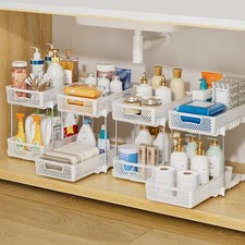 4 Pack Pull Out Bathroom Organizers and Storage, 2 Tier Stackable Under Sink Sto