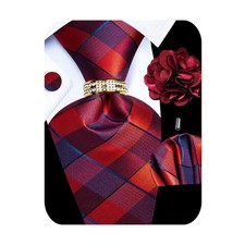 5PCS Mens Silk Designer Tie, Pocket Square, Cufflinks, Drilled Tie Ring and L...