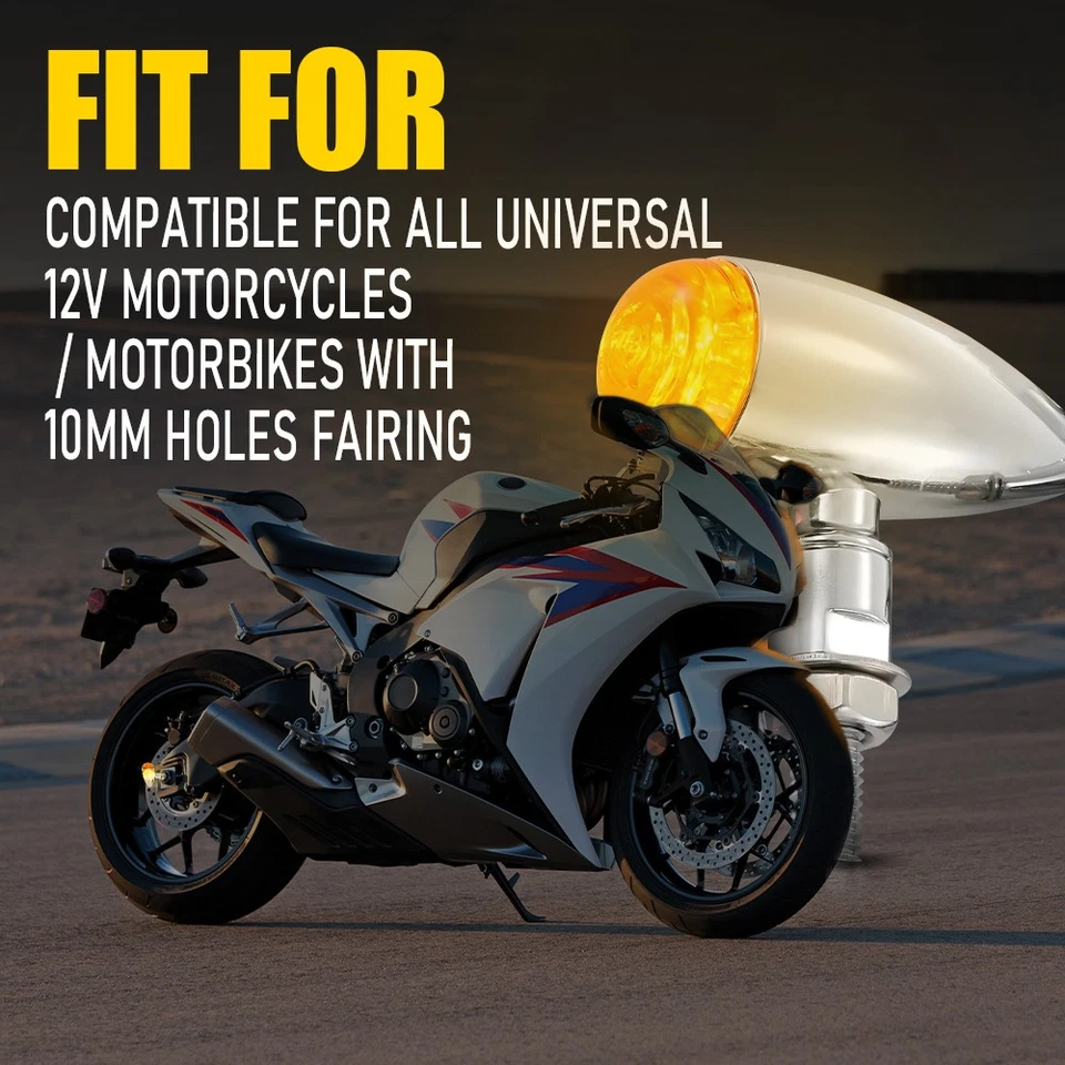 2 Pares LED Señales de Giro para Motocicleta Luz Bala Intermitente Ámbar Universal Cromo Foto 2 de 4