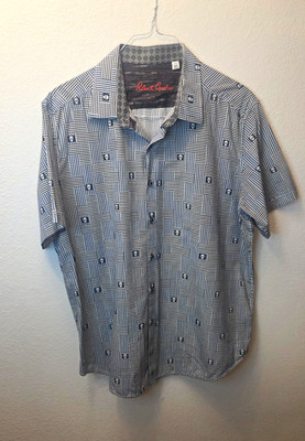 Robert Graham Men s 2XL Classic Fit Blue Check Skull Woven Button-Up
