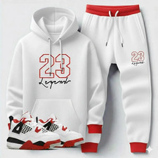 Men's White Hoodie Joggers Set 23 Legend Sweatsuit To Match Retro Fire Red 4