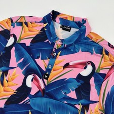 Bad Birdie Polo Shirt Mens XL Blue Toucan Floral Print AOP Golf Performance