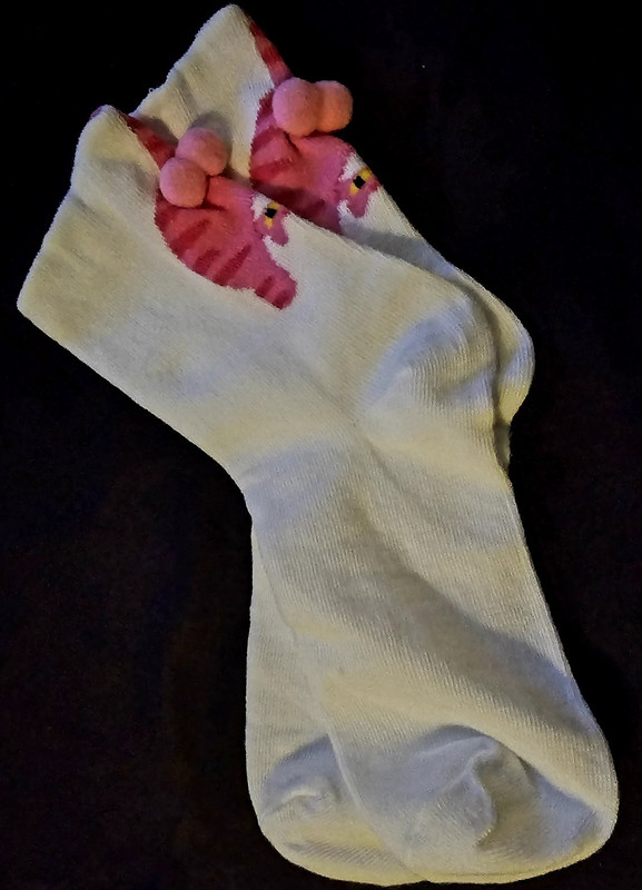 Women's White & Pink Cotton Crew Socks, Pink Cat, Pink Balls, One Size, 1 Pair