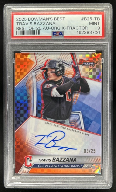 2025 Bowman's Best Travis Bazzana Auto Orange X-Fractor #/25 Guardians PSA 9