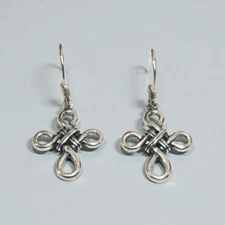 Signed BOMA 925 Sterling Silver Oxidized Celtic Cross Wire Wrap Dangle Earrings
