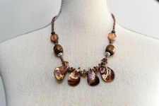 Necklace Brown Shell Glass Beaded boho nautical short