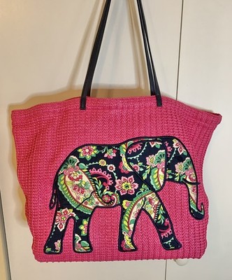 Vera Bradley Pink Paisley Elephant Patch Woven Large Tote Bag NWOT