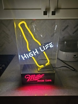 Miller High Life Vintage Neon Bar Light in Clear Acrylic Case
