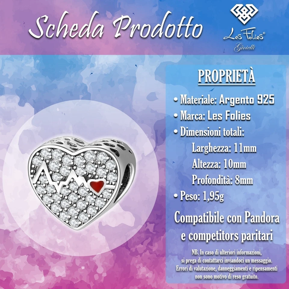 Charm Cuore Strass Cardiaco in argento 925 - Les Folies - Immagine 3 di 4