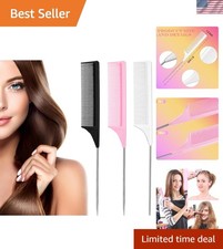 Heat Resistant 3 Pack Rat Tail Comb Set in Black, Pink, White for All Hair Types