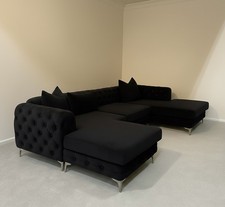 Black velvet U Shaped 6 Seater Corner Sofa Chesterfield Velvet Chaise Couch