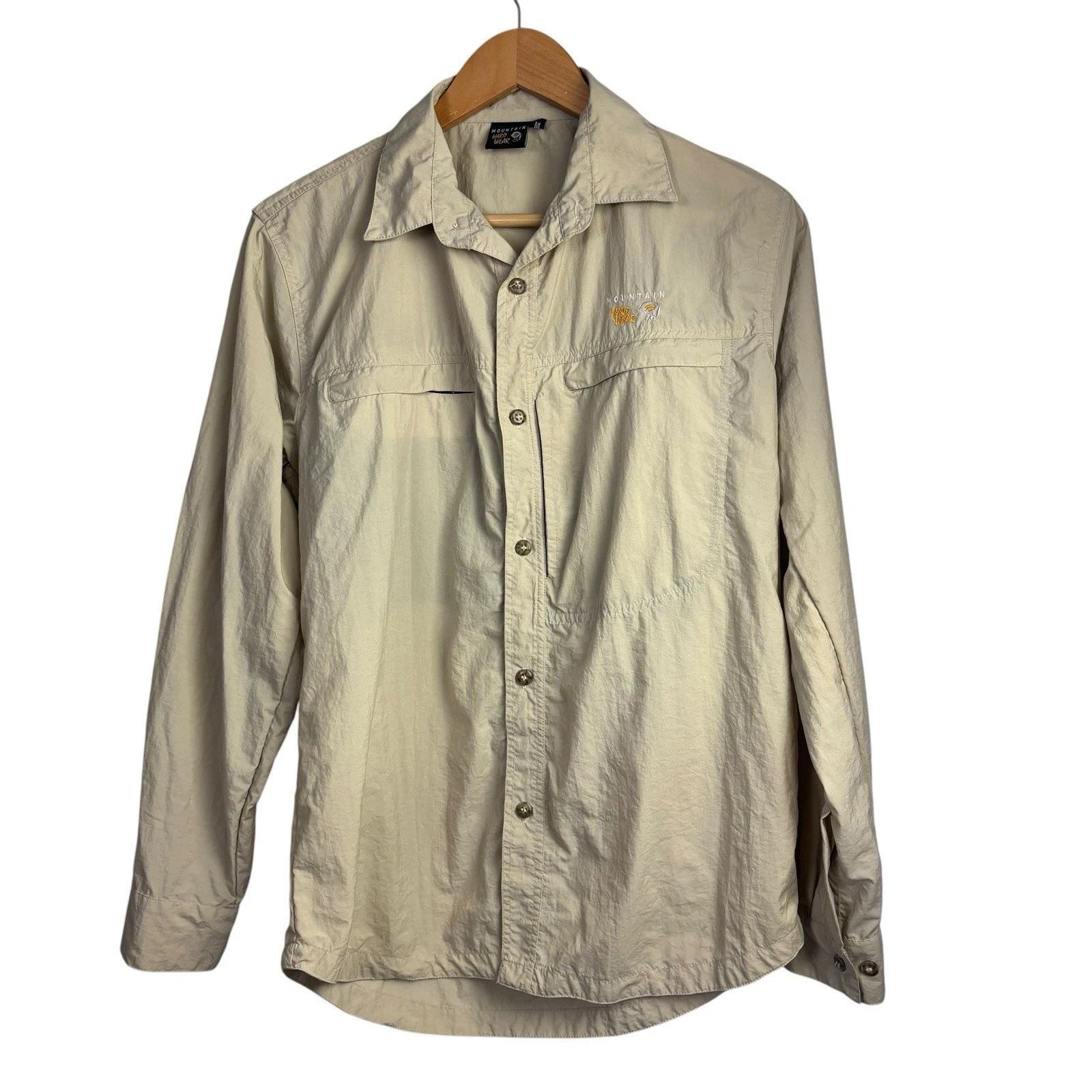 Mountain Hardwear Long Sleeve Hiking Shirt Tan Khaki Mens Size M