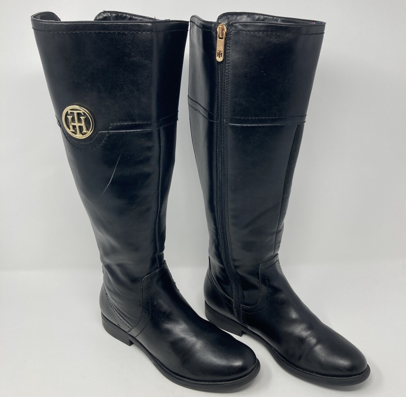 Tommy Hilfiger Riding Boot Silvana Black Vegan Leather  16" Tall 6.5WC Wide Calf