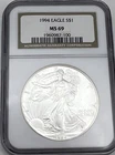 1994 $1 American Silver Eagle Dollar NGC MS69