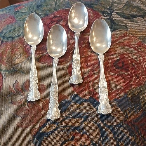 Gorham Sterling Silver (.925) Spoons Ornate Floral Pattern Set of 4 Antique