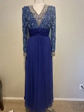 Vintage Victoria Royal Ltd Womens Size 8 Blue Beaded Evening Gown Formal Dress