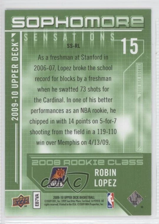 2009-10 Upper Deck Sophomore Sensations Robin Lopez #SS-RL - Image 2 of 2