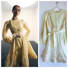 NWT La Fuori Resort '25 Collection Horizon Glow Yellow Embroidered Beaded Dress