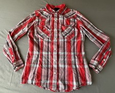 Wrangler Retro Shirt Women  s Medium Red Plaid Pearl Snap Western Cowgirl Rodeo