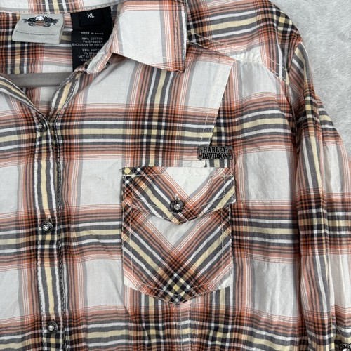 Camicia Harley Davidson con bottoni XL a quadri Roll Tab Bling Y2K motociclista moto grunge - Foto 3 di 13