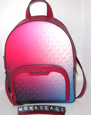 Michael Kors Jaycee Dark Raspberry Medium Ombre Signature Logo Backpack NWT $358